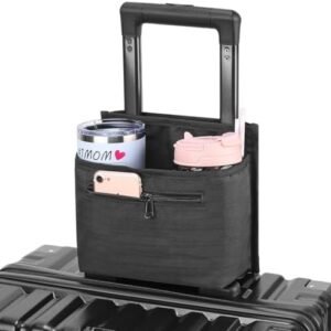 Luggage Travel Cup Holder Attachment for Suitcase Drink Carrier Caddy, Coffee Mug and Tumblers, Traveler Carry on Hands Free Accessory- Gifts for Flight Attendants Travelers Accessories- Black