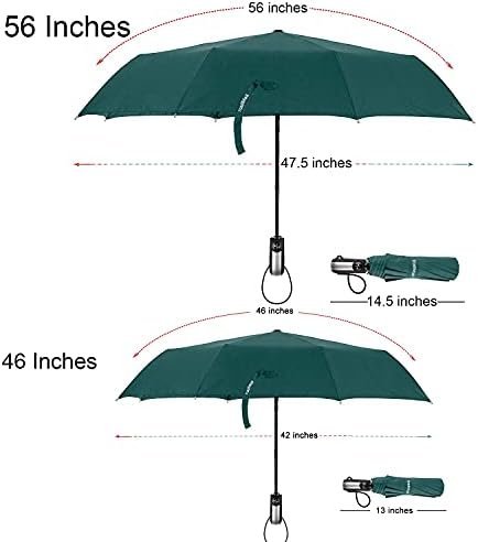 TradMall Travel Umbrella Windproof with 56 Inches Large Canopy 10 Reinforced Fiberglass Ribs Ergonomic Handle Auto Open & Close, Dark Green - Image 2