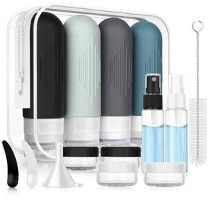 16 Pcs Silicone Travel Bottles Set, Leak-Proof Travel Size Toiletries, TSA Approved Travel Bottles for Toiletries, Portable Travel Toiletries Containers for Women (X-Black)