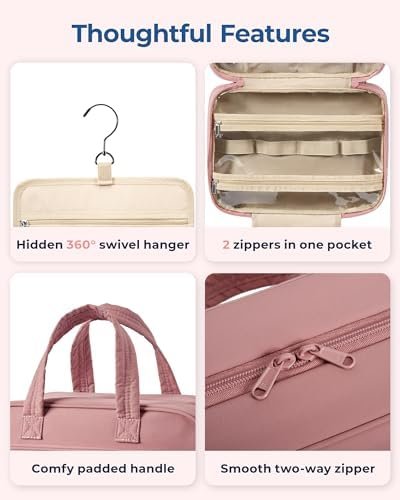 BAGSMART HangingToiletry Bag for Women, Puffy Travel Toiletry Bag with Jewelry Organizer, Waterproof Cosmetic Makeup Bag Compartment, Toiletries Kit Set for Traveling, Accessories, Essentials (Large) - Image 5