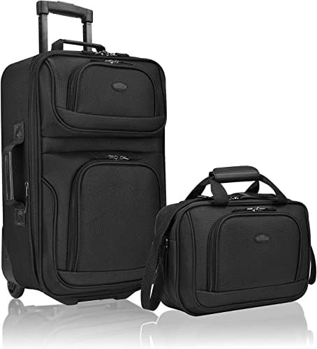 U.S. Traveler Rio Fabric Expandable Carry-on Luggage, Rolling Suitcase, Black, 2 Wheel Set
