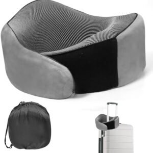 Travel Pillow, 100% Pure Memory Foam Travel Neck Pillow Airplane Neck Support Ergonomic Design for Traveling Suitable for Airplanes,Offices and Cars-Light Grey