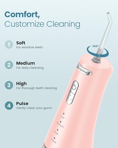 Onlyone Water Dental Flosser Pick for Teeth, 300ML Portable Oral Irrigator, Rechargeable Travel Irrigation Cleaner, Professional Electric Flossing Machine Birthday Gifts for Women,Mom,Girlfriend Pink - Image 3