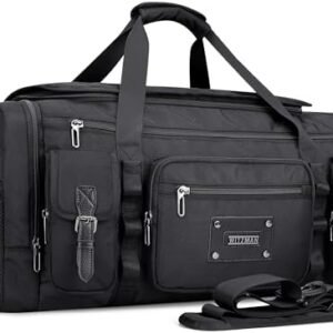 WITZMAN Duffle Bag for Men Large Carry On Weekender Bag 54L Nylon Duffle Gym Bags for Travel with Shoes Compartment(B717 Black)