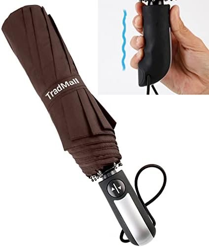TradMall Travel Umbrella Windproof with 46 Inches Large Canopy 10 Reinforced Fiberglass Ribs Ergonomic Handle Auto Open & Close, Brown - Image 3