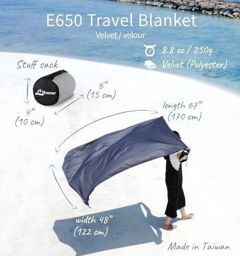 Litume Travel Blanket Lightweight and Breathable, 67 x 48 in Soft Airplane Flight Blanket for Travelers, Foldable Camping Sheet with Stuff Sack for Train, Camp, backpacking, office, home (Velvet E650) - Image 2