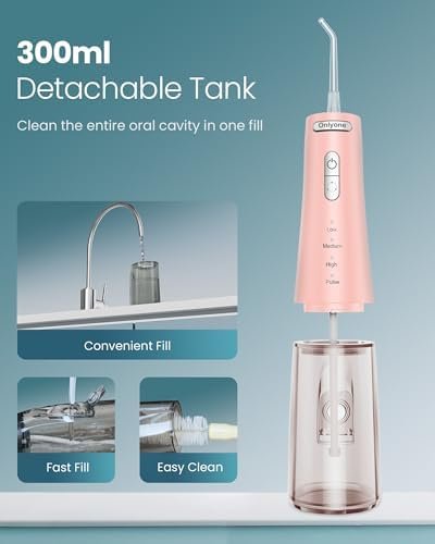 Onlyone Water Dental Flosser Pick for Teeth, 300ML Portable Oral Irrigator, Rechargeable Travel Irrigation Cleaner, Professional Electric Flossing Machine Birthday Gifts for Women,Mom,Girlfriend Pink - Image 6