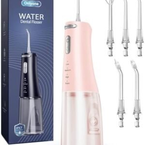 Onlyone Water Dental Flosser Pick for Teeth, 300ML Portable Oral Irrigator, Rechargeable Travel Irrigation Cleaner, Professional Electric Flossing Machine Birthday Gifts for Women,Mom,Girlfriend Pink