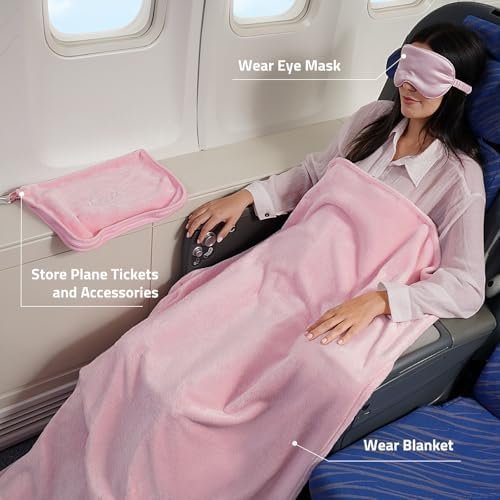 Travel Blanket, Airplane Blanket with Bag, Ultra-Soft, Warm & Lightweight, 65x40 in, Outdoor Blanket Essentials for Women, Men & Kids, Included Eye Mask, Luggage Sleeve & Backpack Clip - Image 4