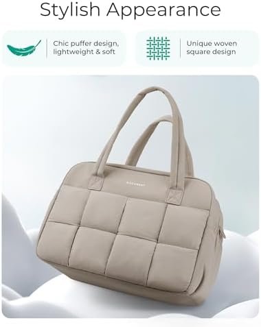 BAGSMART Gym Bag for Women, Small Personal Item Travel Bag Puffy Duffle Bag, Weekender Overnight Bag Hospital Diaper Bag Carry On Tote Bag for Travel, Gym, Camel - Image 7