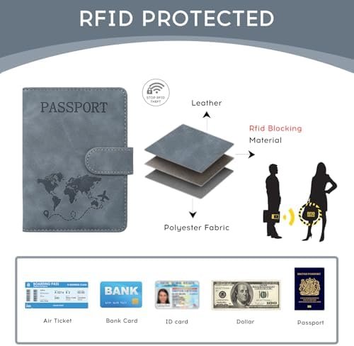 ILIYAH-Passport Cover-Passport Holder Travel Wallet-RFID Blocking Passport Case Travel Accessories Card Holder Wallet Unisex Travel Gifts(Grey) - Image 3