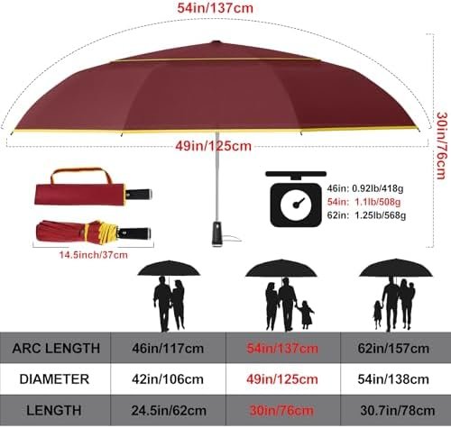 Satol Extra Large Golf Umbrella, 46/54/62 Inch Windproof 10 Ribs Vented Double Canopy Reflective Strips Automatic Open/Close Waterproof UV Protection Portable Compact Umbrella for Outdoor & Travel - Image 2