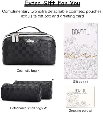 BOYATU Travel Makeup Bag Organizer Cosmetic Bag: 3 Pcs Set Make up Bags for Women with Handle - Waterproof Vegan Leather Toiletry Bags Travel Essentials Pouch with Compartments (01-Black) - Image 8