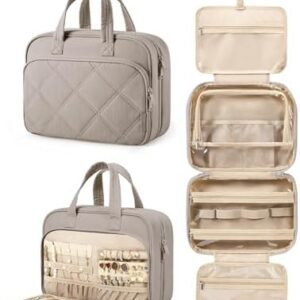 BAGSMART HangingToiletry Bag for Women, Puffy Travel Toiletry Bag with Jewelry Organizer, Waterproof Cosmetic Makeup Bag Compartment, Toiletries Kit Set for Traveling, Accessories, Essentials (Large)