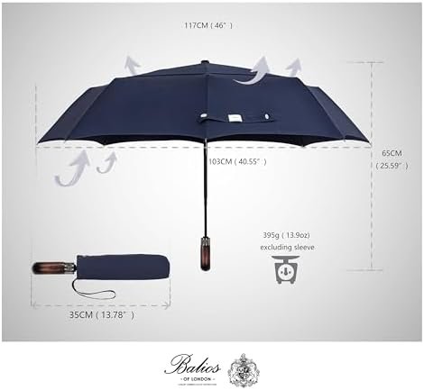 Balios Travel Folding Umbrella with Real Wood Handle Auto Open Close Vented Windproof Canopy - Designed in UK - Image 4