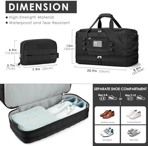 ETRONIK Travel Bag for Men Women, Gym Bag & Tactical Duffle Bags for Travel, Carry on with Toiletry Bag and Shoe Compartment, Weekender Overnight Trip with Wet Pocket for Workout Medical, Black - Image 4