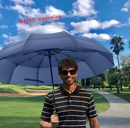 MRTLLOA 49/54/62 Inch Large Folding Golf Umbrella, Oversize Double Canopy Vented 10 Ribs Windproof Compact Travel Umbrellas for Rain - Image 9