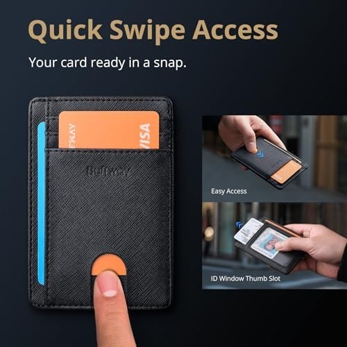 Buffway Slim Minimalist Front Pocket RFID Blocking Leather Wallets for Men and Women - Cross Black - Image 4