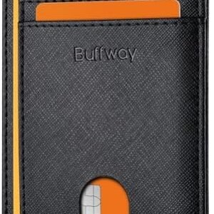 Buffway Slim Minimalist Front Pocket RFID Blocking Leather Wallets for Men and Women - Cross Black
