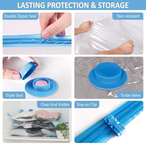 Cozy Essential Travel Vacuum Storage Bags with Portable Electric Pump, Vacuum Seal Space Saver Bags for Clothing and Luggage, 12 Pack - Image 6