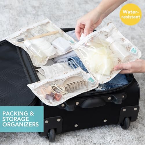 Bumkins Travel Bag, Toiletry, TSA Approved Pouch, Zip Bag, Quart Size Airline Compliant, Clear-Sided, Baby, Diaper Bag Organization, Makeup, Accessories, Packing, Set of 3 Sizes, Palm Trees - Image 2