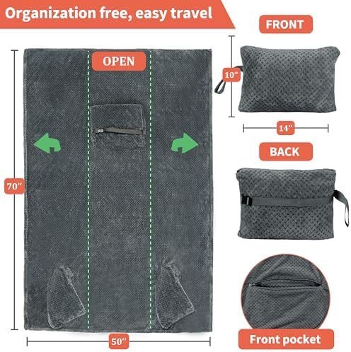 Tirrinia Travel Blanket Airplane Compact with Bag, Soft& Lightweight Wearable Blanket with Foot Pockets for Women Men Adults, Warm Snuggle Blanket, Airplane Travel Essentials, Travel Gifts for Her, - Image 4