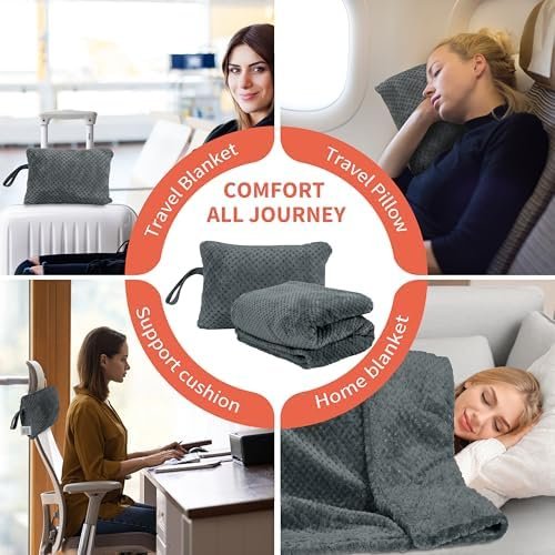 Tirrinia Travel Blanket Airplane Compact with Bag, Soft& Lightweight Wearable Blanket with Foot Pockets for Women Men Adults, Warm Snuggle Blanket, Airplane Travel Essentials, Travel Gifts for Her, - Image 5