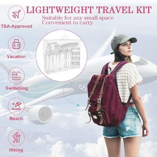 Portable Travel Bottles Kit, Upgraded TSA Approved Leak Proof Toiletry Containers Set, Clear PET Flight Size Cosmetic Containers for Lotion, Shampoo, Cream, Soap, Set of 12, White - Image 3