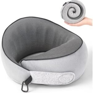 Travel Pillow, 100% Pure Memory Foam Travel Neck Pillow Airplane Neck Support Ergonomic Design for Traveling Suitable for Airplanes,Offices and Cars-Grey