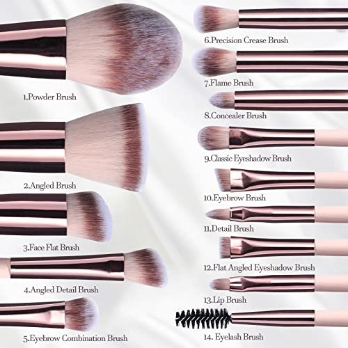 BS-MALL Makeup Brushes Foundation Powder Concealers Eye Shadows Makeup Set with LED light Mirror 14 Pcs Mini Makeup Brushes (APINK) - Image 6