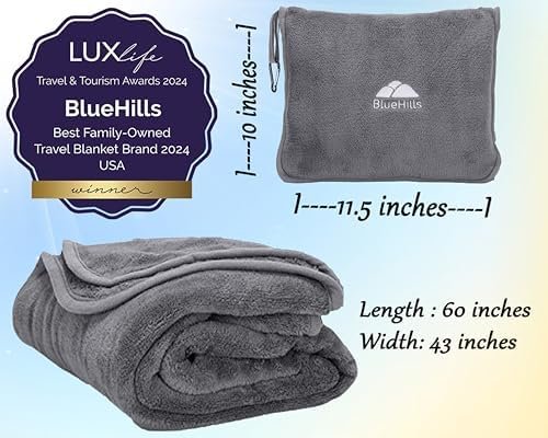BlueHills Premium Soft Travel Blanket Pillow Airplane Flight Blanket Throw Bag Pillowcase Compact Large 2 in 1 Combo Warm Traveling Plane Essentials Portable Gifts Lightweight Grey Gray T007 - Image 4