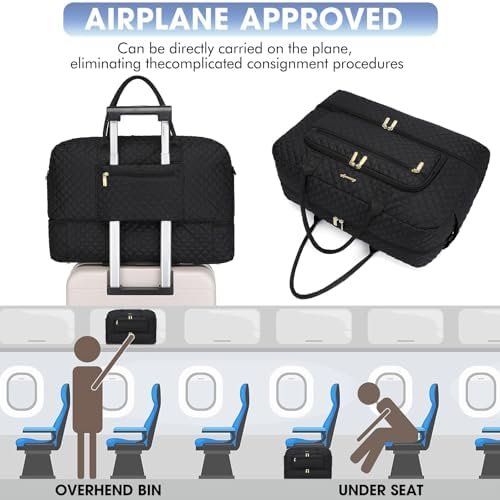 LUOCIP Large Women Travel Duffle Bag, Carry on Bag with Wet Toiletry Pocket for Overnight, Weekend, Yoga, Gym, Business Trips, Sport and Hospital, Black - Image 5