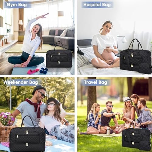 LUOCIP Large Women Travel Duffle Bag, Carry on Bag with Wet Toiletry Pocket for Overnight, Weekend, Yoga, Gym, Business Trips, Sport and Hospital, Black - Image 6