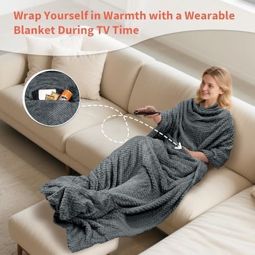 Tirrinia Travel Blanket Airplane Compact with Bag, Soft& Lightweight Wearable Blanket with Foot Pockets for Women Men Adults, Warm Snuggle Blanket, Airplane Travel Essentials, Travel Gifts for Her, - Image 3