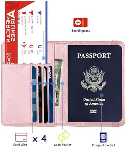 TOURSUIT RFID Passport and Vaccine Card Holder Combo, Travel Document Case Cover, Leather Wallet Organizer Women with Vax Vaccination Protector Slot (Rose Gold) - Image 2