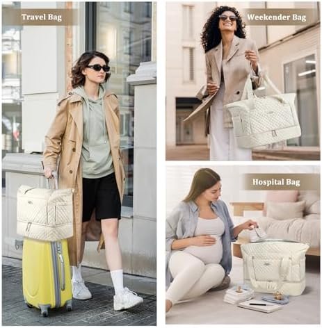 ETRONIK Travel Bag, Weekender Bags for Women, Personal Item Travel Bag with Wet Pocket, Duffel Bag for Travel with Shoes Compartment, 37L Hospital Bag for Labor and Delivery (Beige) - Image 6