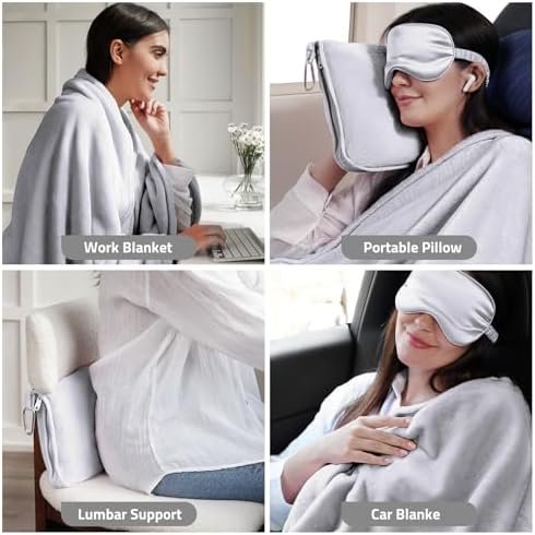 Travel Blanket, Ultra-Soft, Warm & Lightweight Travel Blanket Airplane with Bag, 65x40 in, Airplane Travel Essentials for Women, Men & Kids, Included Eye Mask, Luggage Sleeve & Backpack Clip - Image 6