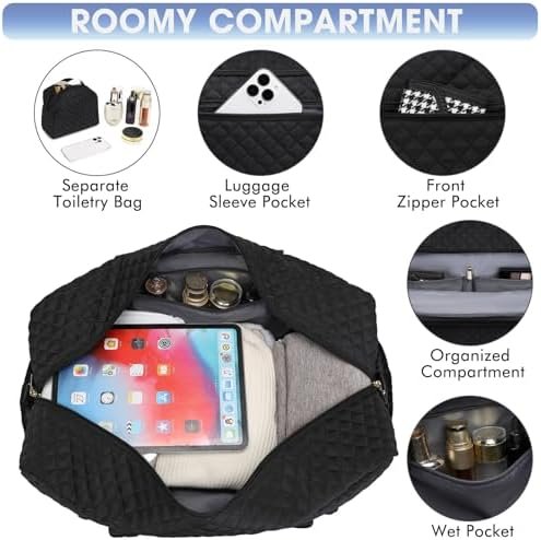 LUOCIP Large Women Travel Duffle Bag, Carry on Bag with Wet Toiletry Pocket for Overnight, Weekend, Yoga, Gym, Business Trips, Sport and Hospital, Black - Image 4