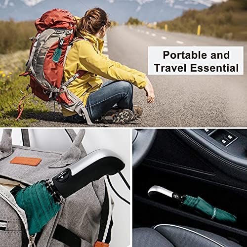 TradMall Travel Umbrella Windproof with 56 Inches Large Canopy 10 Reinforced Fiberglass Ribs Ergonomic Handle Auto Open & Close, Dark Green - Image 6