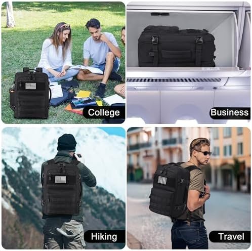 MOZETO TSA Approved Carry On Backpack, Extra Large Tactical Travel Backpack for Men, Airplane Approved Weekender Bag, Water Resistant Lightweight Laptop Daypack for Flight, Black - Image 7