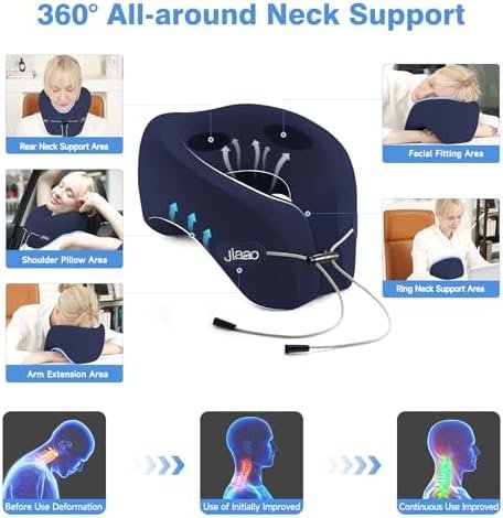 Travel Neck Pillow for Airplanes, Neck Pillow for Traveling,360º Ergonomic Memory Foam Travel Pillow, Soft and Breathable Cover,Portable Pillows for Car, Train or Airport Travel Essentials(Navy) - Image 4
