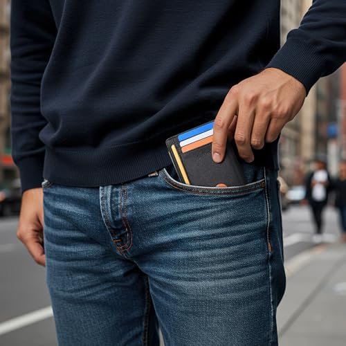 Buffway Slim Minimalist Front Pocket RFID Blocking Leather Wallets for Men and Women - Cross Black - Image 7