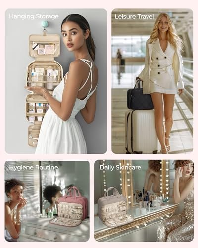 BAGSMART HangingToiletry Bag for Women, Puffy Travel Toiletry Bag with Jewelry Organizer, Waterproof Cosmetic Makeup Bag Compartment, Toiletries Kit Set for Traveling, Accessories, Essentials (Large) - Image 2