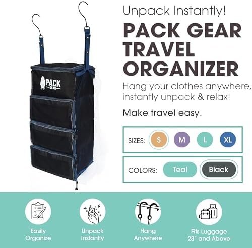 Pack Gear Hanging Carry-On Organizer - Our Standard Hanging Luggage Organizer Fits Any Carry On - Our Packing Cubes For Travel Use Mesh Windows to Make Finding Clothes Easy (Black, S) - Image 2