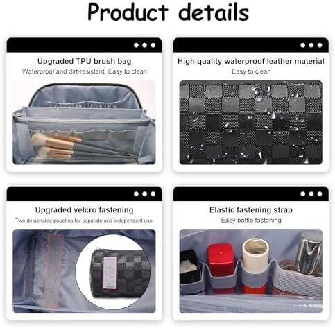 BOYATU Travel Makeup Bag Organizer Cosmetic Bag: 3 Pcs Set Make up Bags for Women with Handle - Waterproof Vegan Leather Toiletry Bags Travel Essentials Pouch with Compartments (01-Black) - Image 7