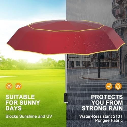 Satol Extra Large Golf Umbrella, 46/54/62 Inch Windproof 10 Ribs Vented Double Canopy Reflective Strips Automatic Open/Close Waterproof UV Protection Portable Compact Umbrella for Outdoor & Travel - Image 6