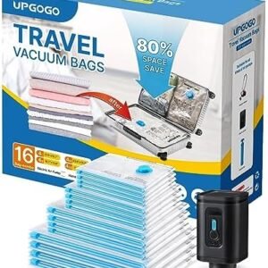 Combo 16 Pack Travel Vacuum Bags with Portable Electric Pump, Space Saver Vacuum Storage Bags for Clothing and Luggage, Travel Essentials