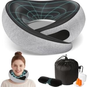 Travel Neck Pillows for Airplanes - 360° Ergonomic Memory Foam Travel Pillow - Relief Neck Pain with Breathable Support for Long Flights, Car, Train & Office Use - Adults & Kids