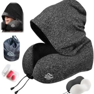 Travel Pillow with Extra Large Hood for Airplane Long Flights Privacy and Comfort Memory Foam with Skin-Friendly Cover for Road Trip Head&Neck Support for Plane Office Cars Sleeping & Rest (Grey)