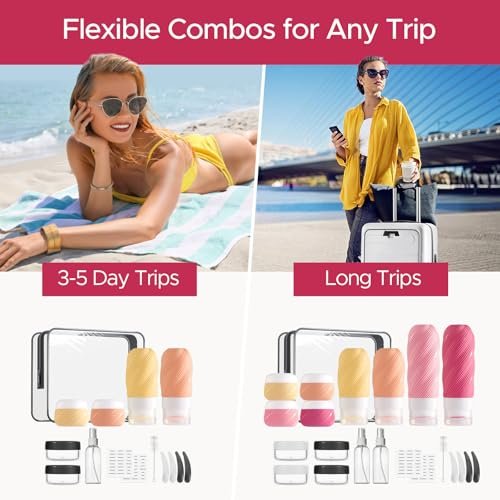 LitBear 23 Pack TSA Approved Travel Bottles for Toiletries, Leak Proof Refillable Travel Size Containers Kit with Silicone Squeezable Bottles Jars for Shampoo Lotion Conditioner, in Clear Bag, Pink - Image 2